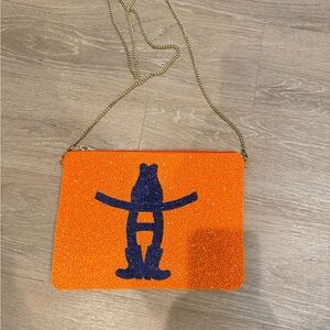 Orange Beaded Clutch with Chain Strap